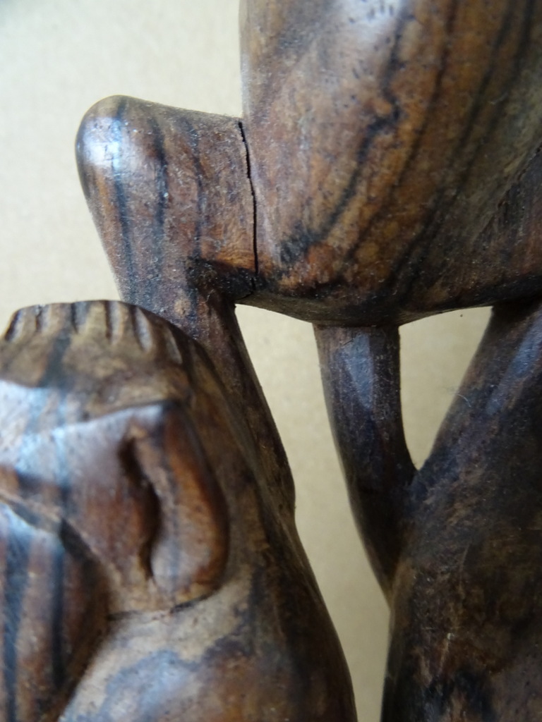 Beeld Horen zien en zwijgen houtsnijwerk 20cm - Afbeelding 5