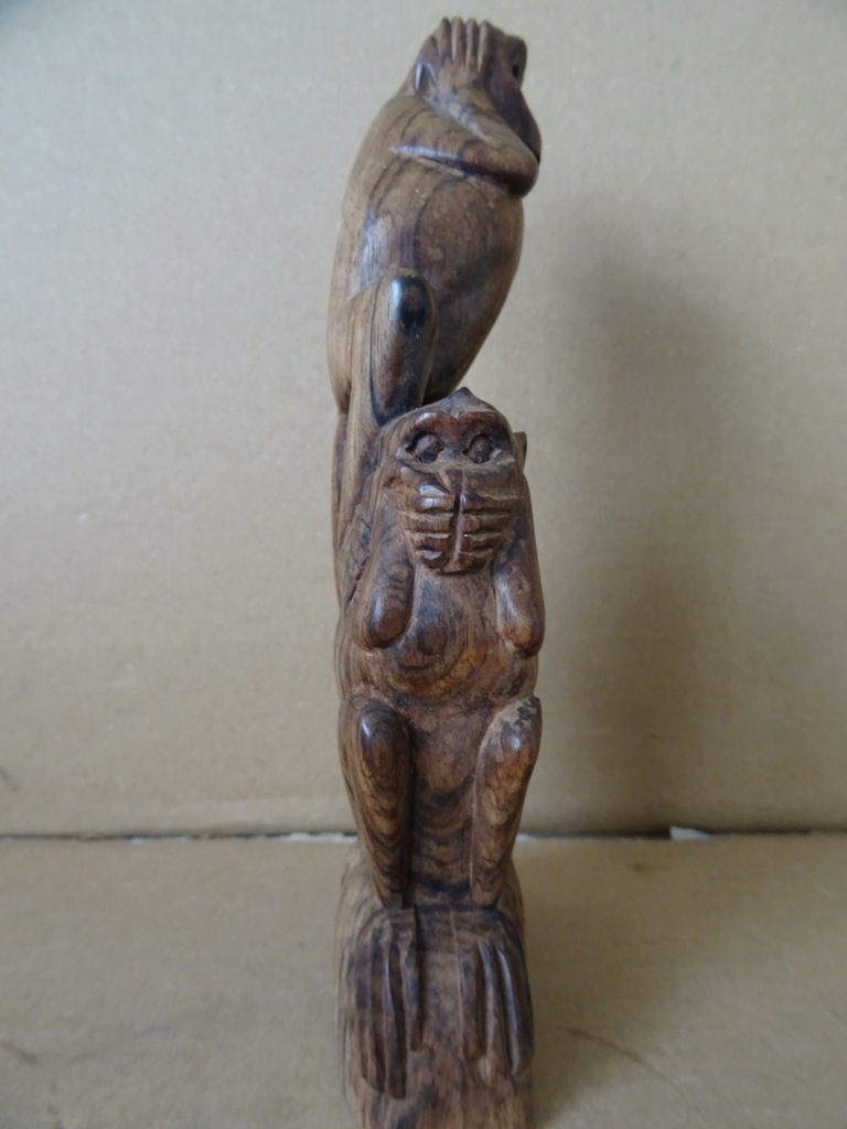 Beeld Horen zien en zwijgen houtsnijwerk 20cm - Afbeelding 8