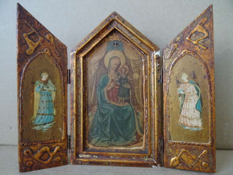 Antiek drieluik icoon Heilige Maria