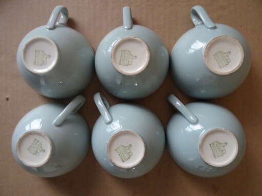 Antieke pastel blauwe kop en schotels Petrus Regout & Co