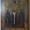Antiek orthodox icoon de Drie Heilige Hiërarchen