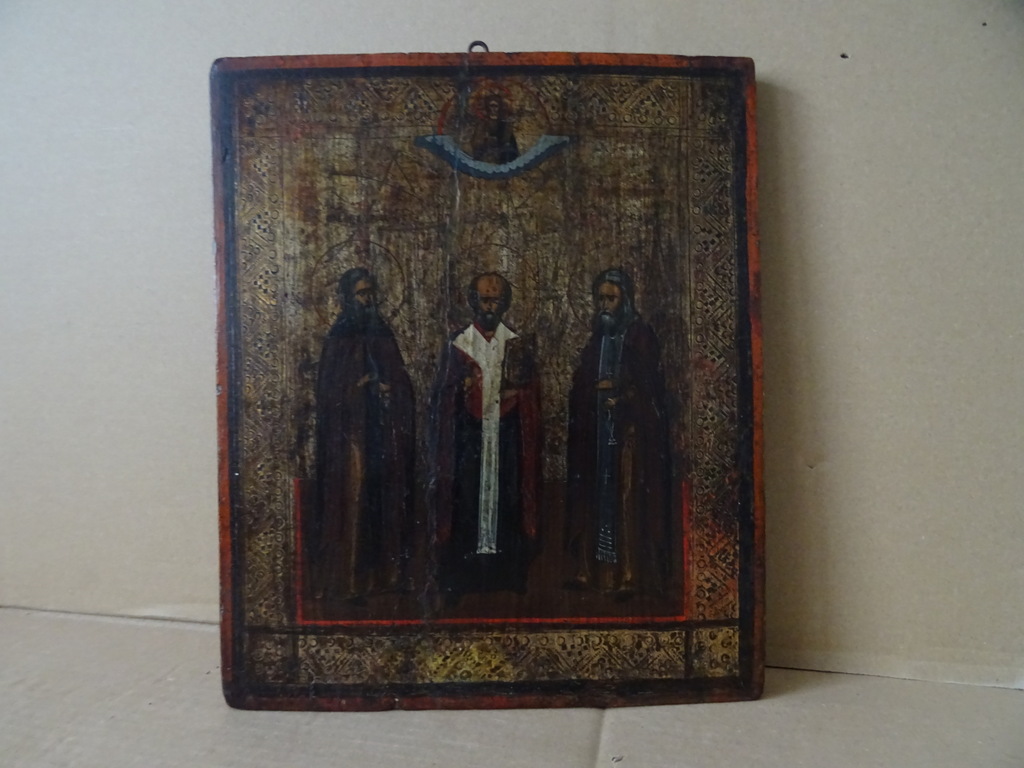 Antiek orthodox icoon de Drie Heilige Hiërarchen - Afbeelding 2