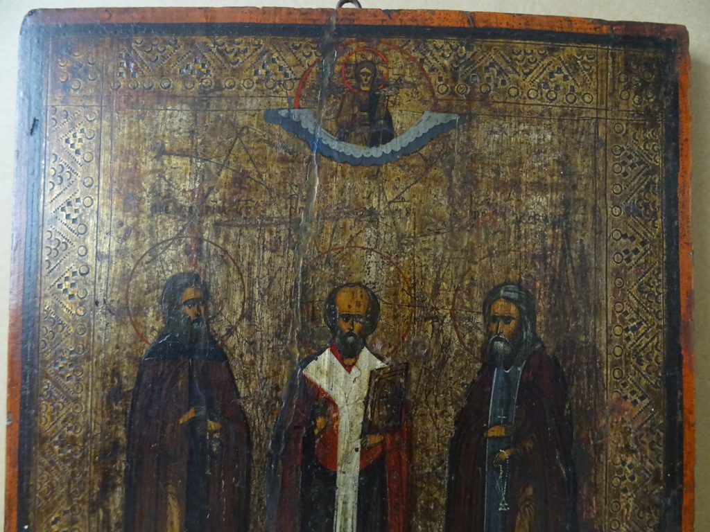 Antiek orthodox icoon de Drie Heilige Hiërarchen - Afbeelding 3