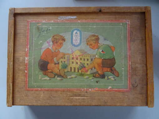Vintage houten blokkendoos compleet