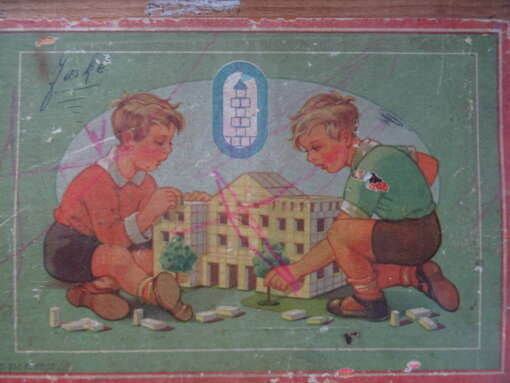 Vintage houten blokkendoos compleet