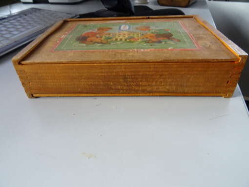 Vintage houten blokkendoos compleet
