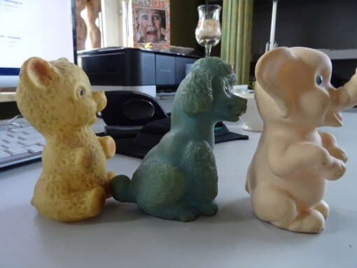 Vintage knijppopjes dieren pieppopjes