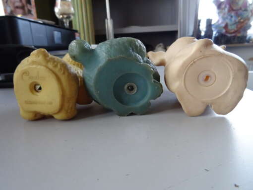 Vintage knijppopjes dieren pieppopjes