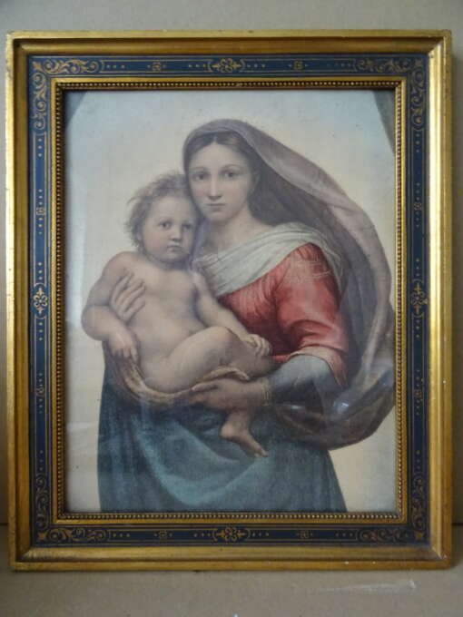 Prent Sixtijnse Madonna van Raphaël in lijst van 28x34cm