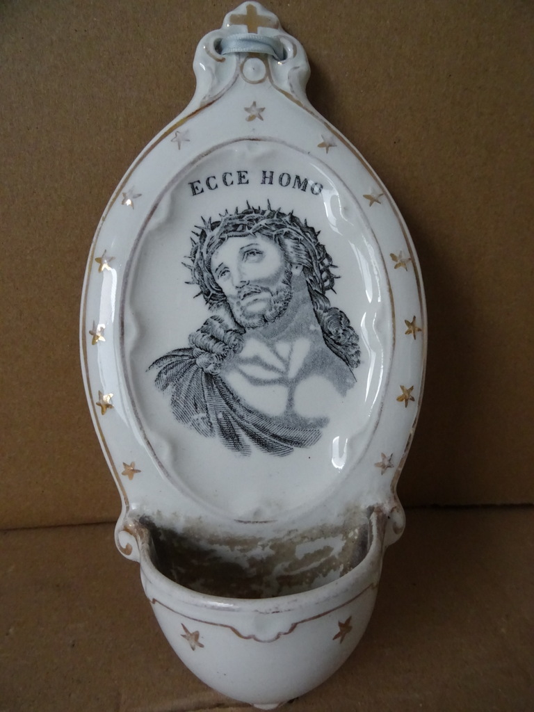 Antiek wijwaterbakje Petrus Regout & Co