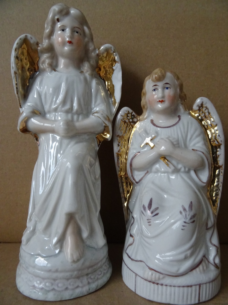 Antieke porseleinen engelen verguld 18cm