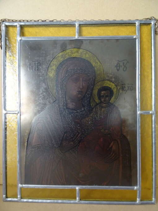 Antiek glas in lood Heilige Maria de Moeder Gods