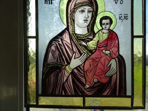 Antiek glas in lood Heilige Maria de Moeder Gods