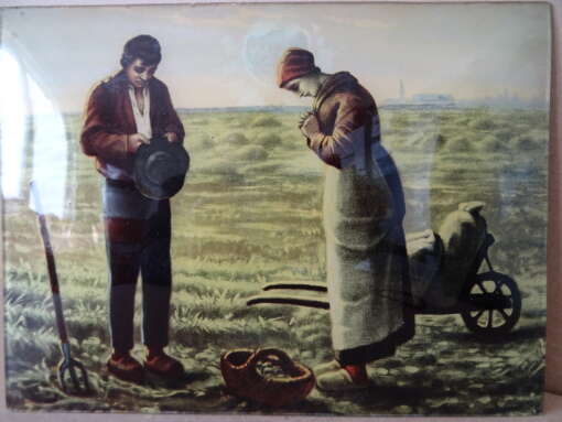 Het Angelus prent achter bol glas 24x18cm