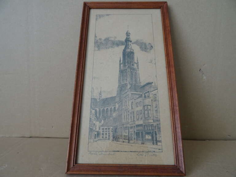 Antieke litho P. Vetter Torenstraat Breda 18x23cm