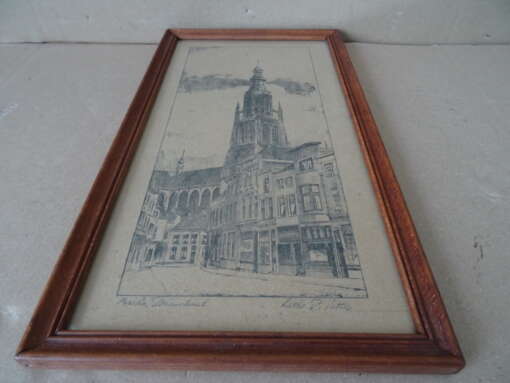 Antieke litho P. Vetter Torenstraat Breda 18x23cm Vismarktstraat