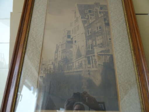 Antieke ets D. Harting Grimnessesluis Amsterdam 58x82cm