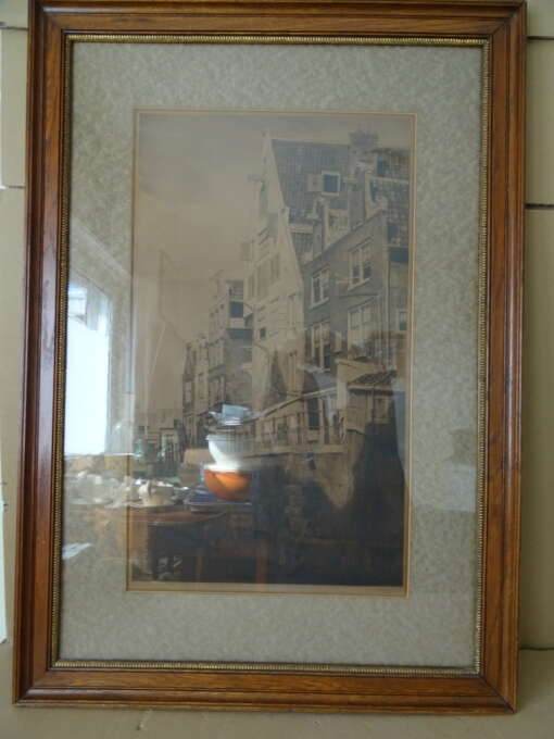 Antieke ets D. Harting Grimnessesluis Amsterdam 58x82cm
