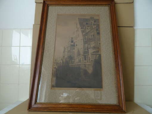 Antieke ets D. Harting Grimnessesluis Amsterdam 58x82cm