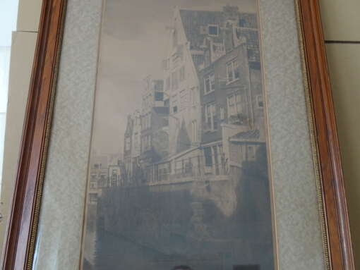 Antieke ets D. Harting Grimnessesluis Amsterdam 58x82cm