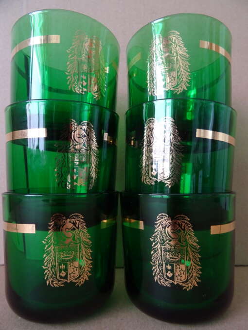 Set van zes vintage vergulde glazen
