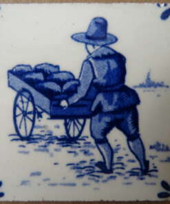 Delfts blauw miniatuur tegeltje boer Delfts blauw miniatuur tegeltje boer