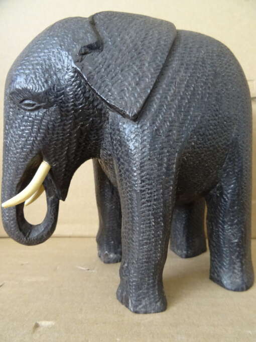 Antiek ebbenhouten beeld olifant 15cm