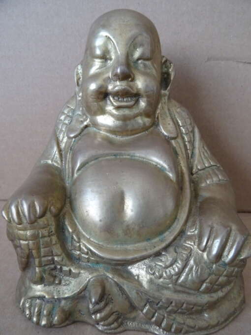 Bronzen Boeddhabeeld lachende Boeddha 14cm