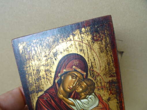 Verguld handgeschilderd icoon de Moeder Gods 9x12cm