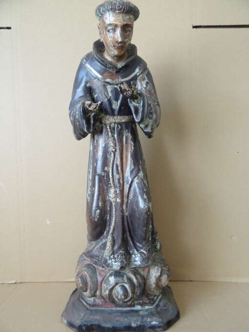 17e- of 18e-eeuws houten beeld Heilige Franciscus? 55cm