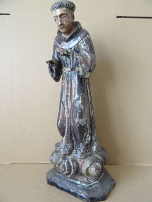 17e- of 18e-eeuws houten beeld Heilige Franciscus? 55cm
