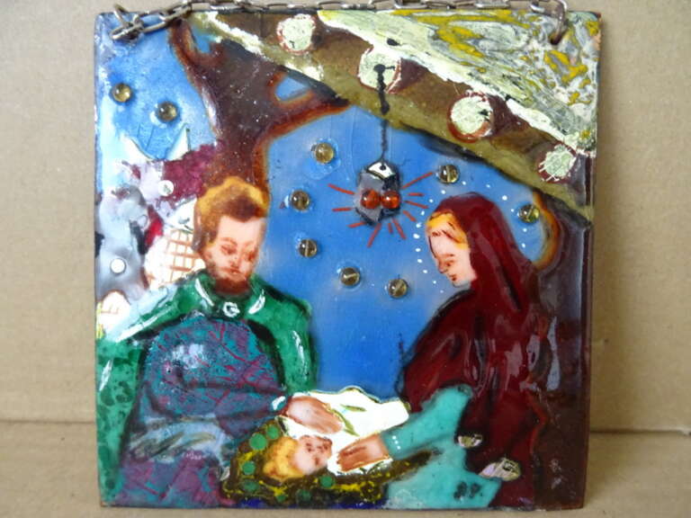 Geëmailleerd reliëf De Heilige Familie 14x14cm