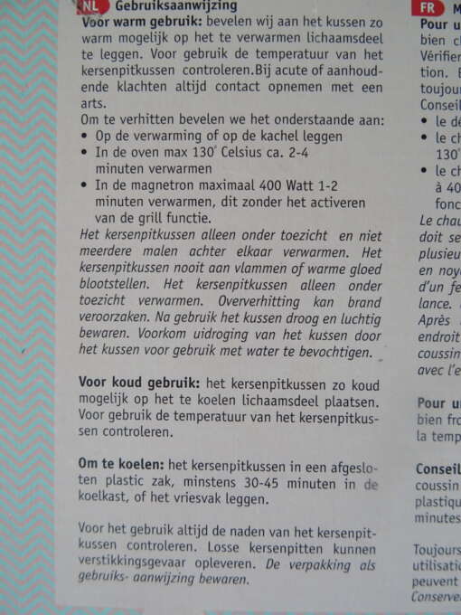 Kersenpit kussen 19x29cm nieuw