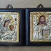 Zilveren Byzantijnse icoontjes de Moeder Gods en Jezus