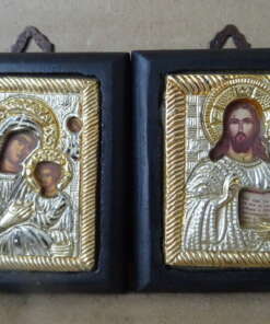 Zilveren Byzantijnse icoontjes de Moeder Gods en Jezus