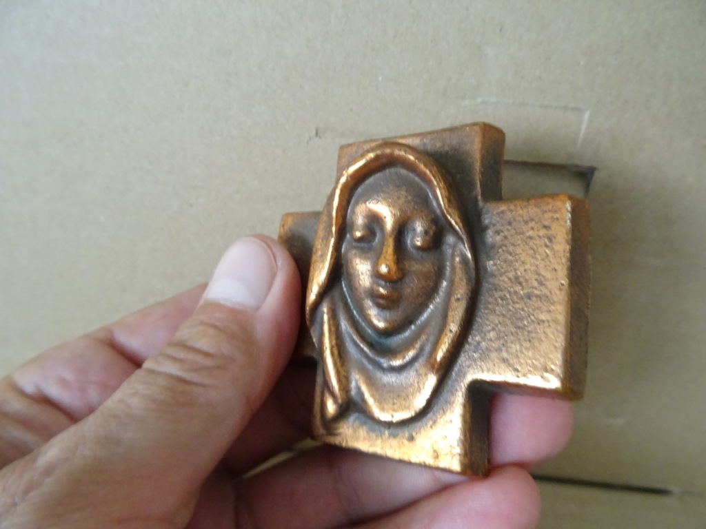 Art deco bronzen kruisbeeld reliëfs 7x7cm - Afbeelding 6