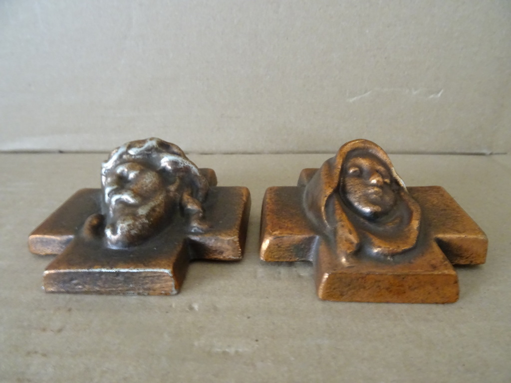 Art deco bronzen kruisbeeld reliëfs 7x7cm - Afbeelding 7