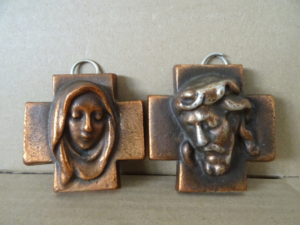 Art deco bronzen kruisbeeld reliëfs 7x7cm - Afbeelding 13