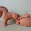 Terracotta design beelden paard en eend 15cm en 9cm