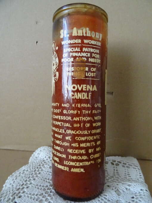 Vintage noveenkaars Heilige Antonius 21cm met prentje