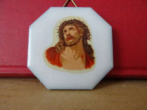Vintage tegeltje Jezus Christus 6cm