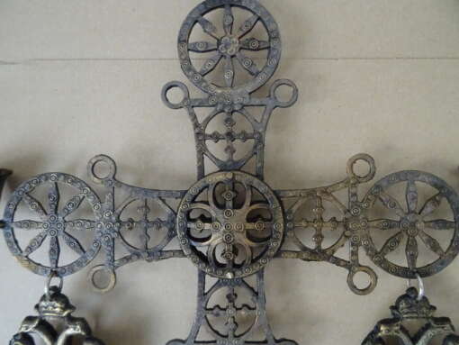 Antieke kruiskandelaar Byzantijnse stijl 72cm