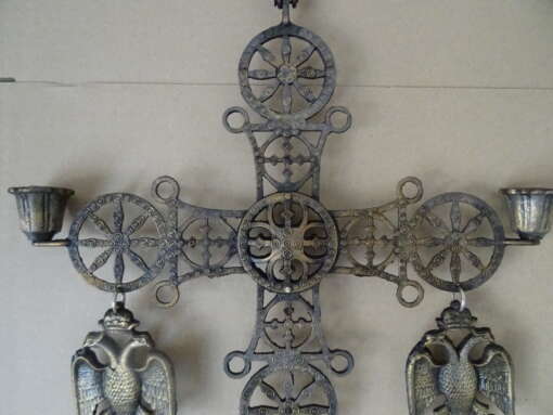 Antieke kruiskandelaar Byzantijnse stijl 72cm