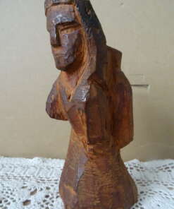 Antiek houten beeld 16cm man met tas of draagmand Christoffel? Antiek houten beeld 16cm man met tas of draagmand