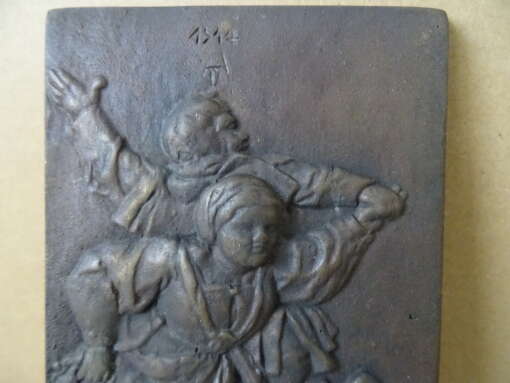 Albrecht Dürer antiek bronzen reliëf Boerenpaar dansend 10x15cm