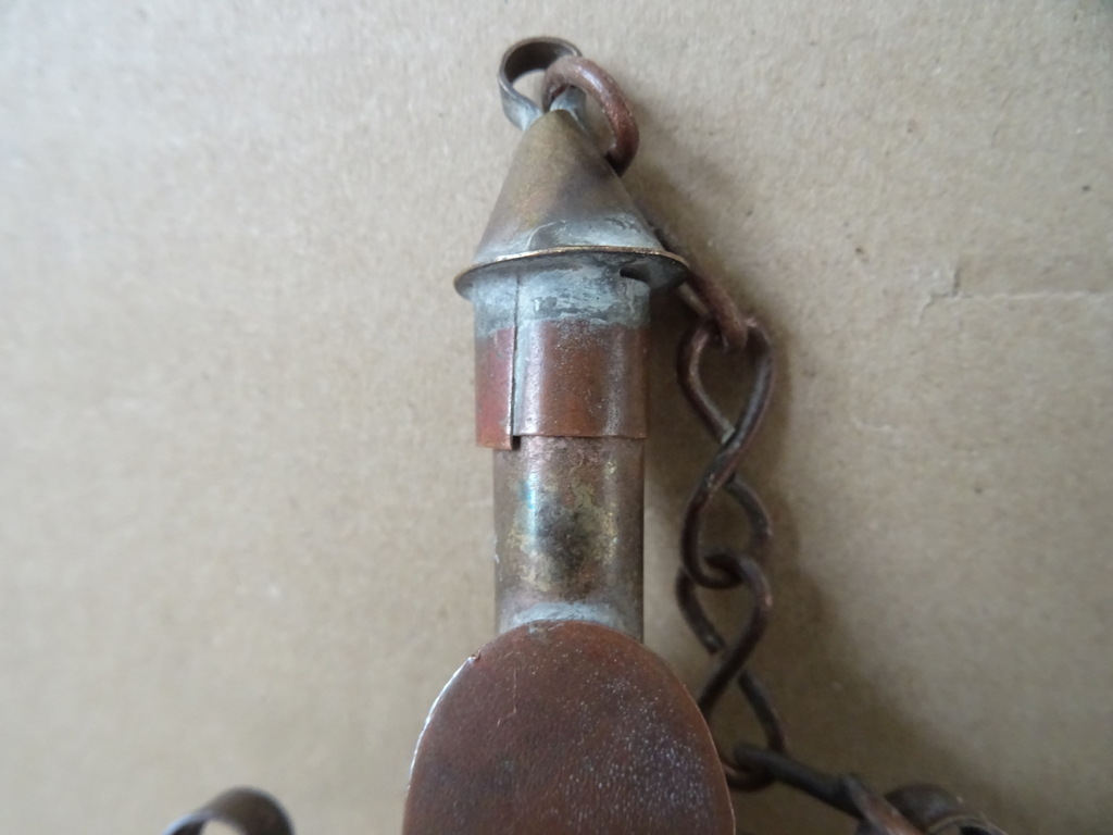 Antiek koperen buskruitflesje 14cm - Afbeelding 2