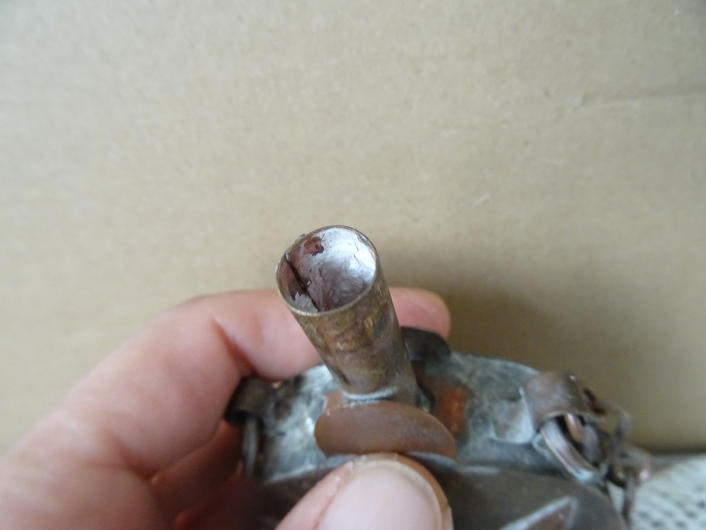 Antiek koperen buskruitflesje 14cm - Afbeelding 4