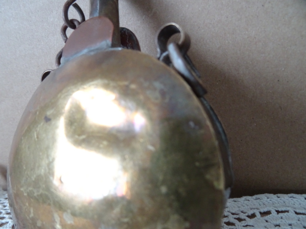 Antiek koperen buskruitflesje 14cm - Afbeelding 21