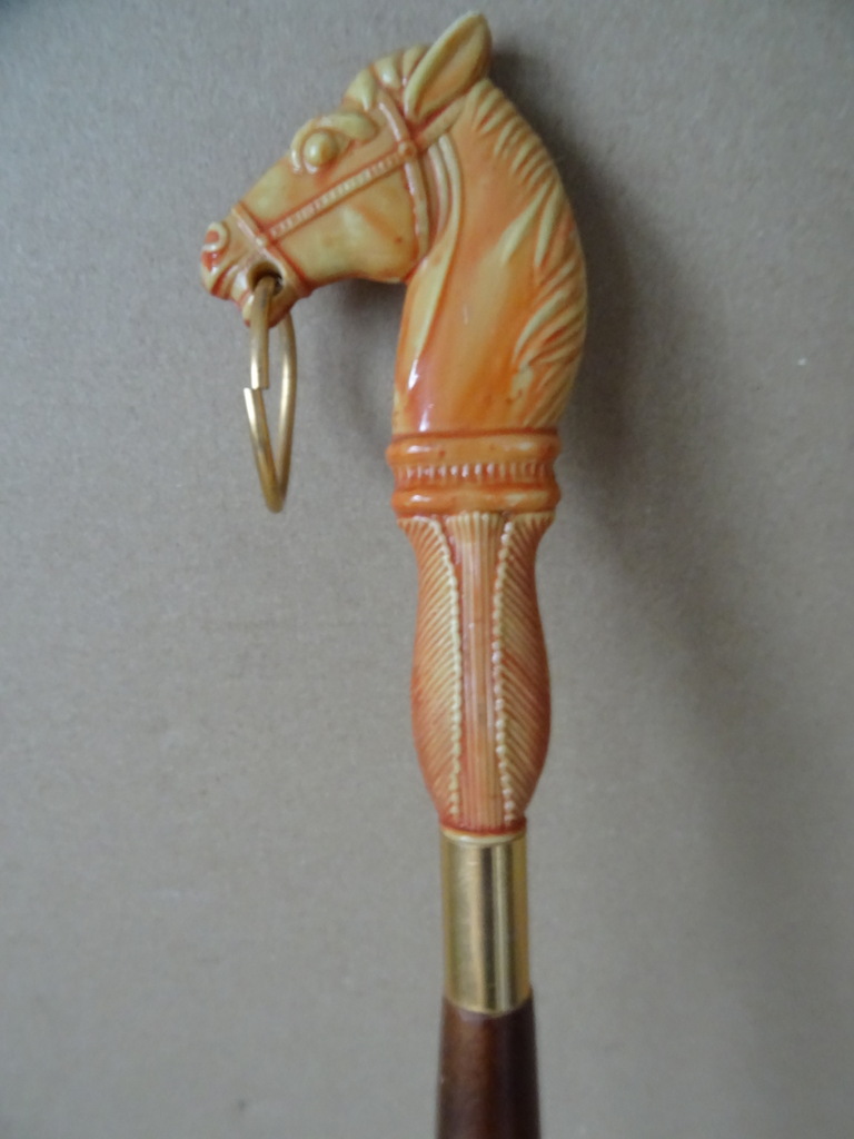 Vintage hoornen schoenlepel met paardenhoofd 51cm - Afbeelding 2