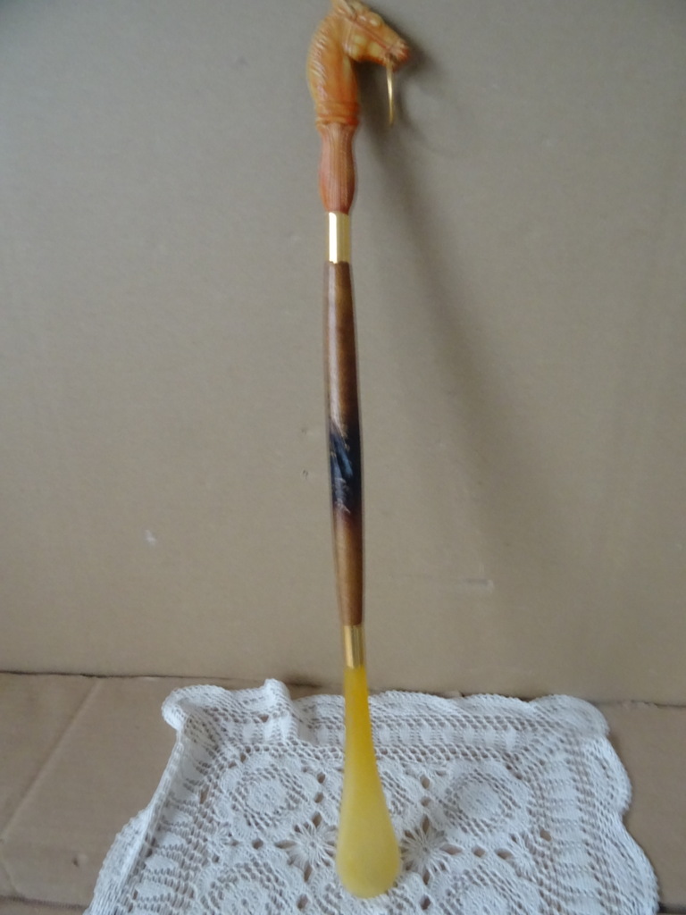 Vintage hoornen schoenlepel met paardenhoofd 51cm - Afbeelding 5